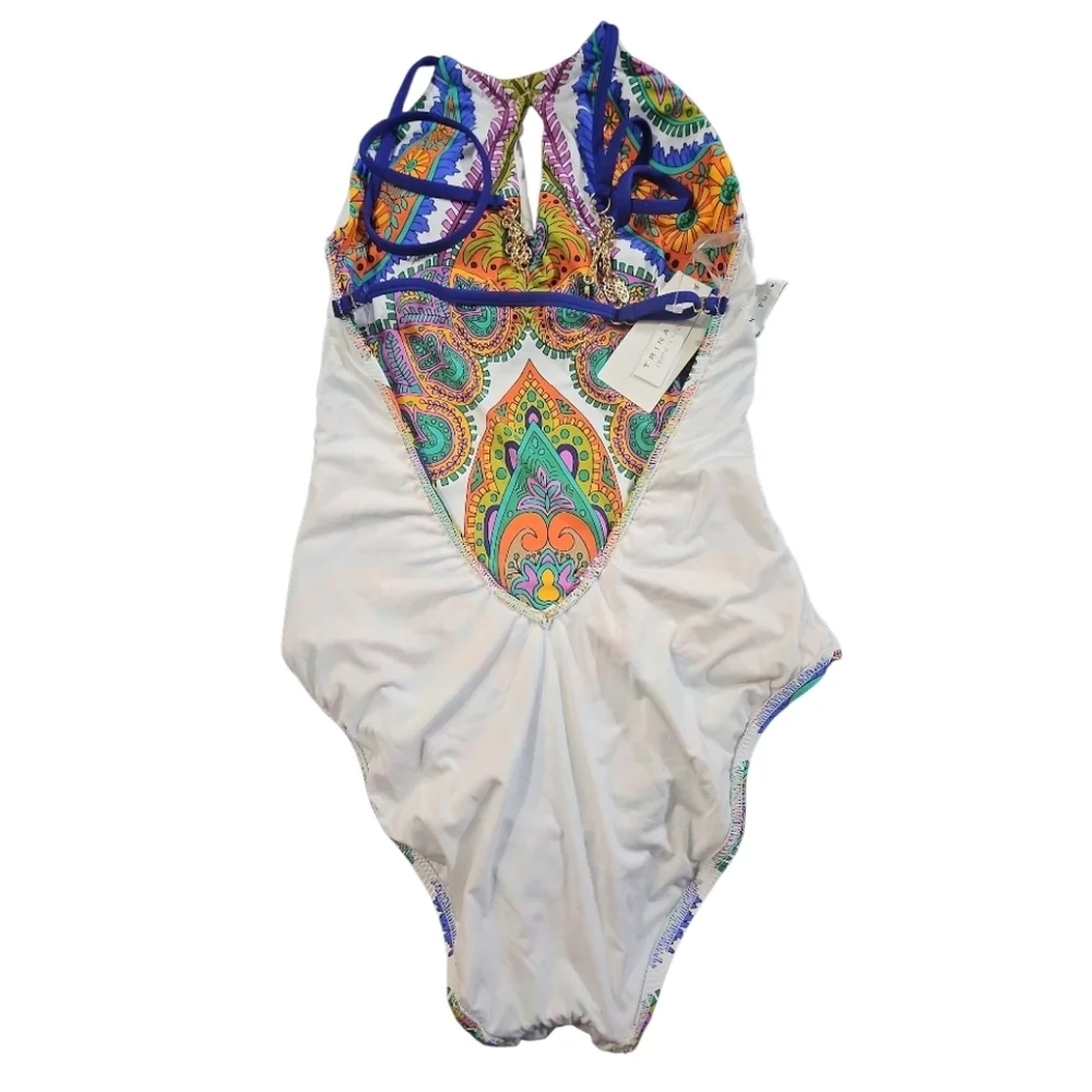 Trina Turk Pacific Paisley High Neck Halter One Piece Swimsuit 4 NWT